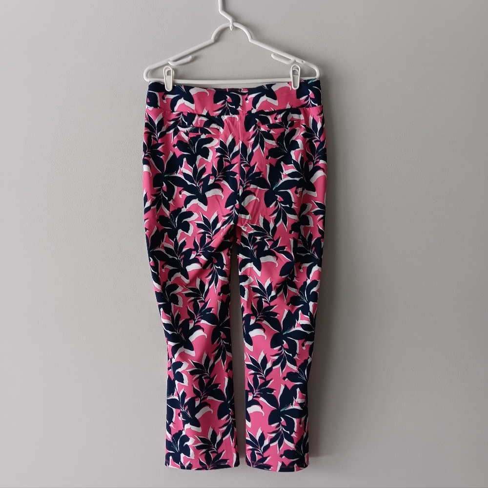New Stella Parker Sport Floral Pants UPF 50 Tummy Control Pink Navy White Large - Picture 3 of 15